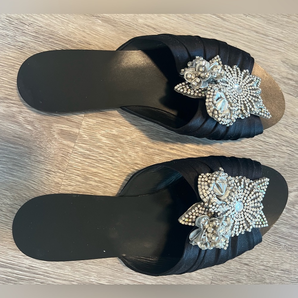 Black slip on sandal with embellishment